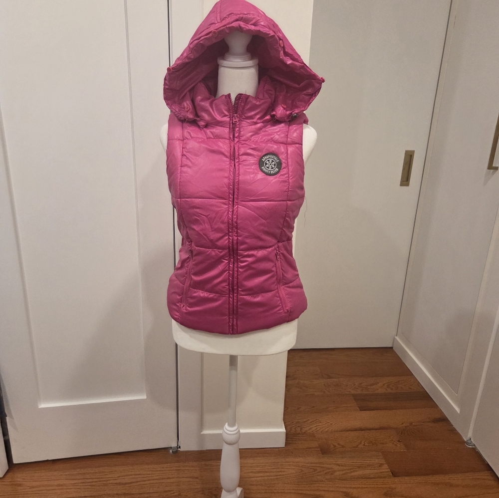 Aeropostale Early 2000's Pink Hooded Puffer Vest Size Small